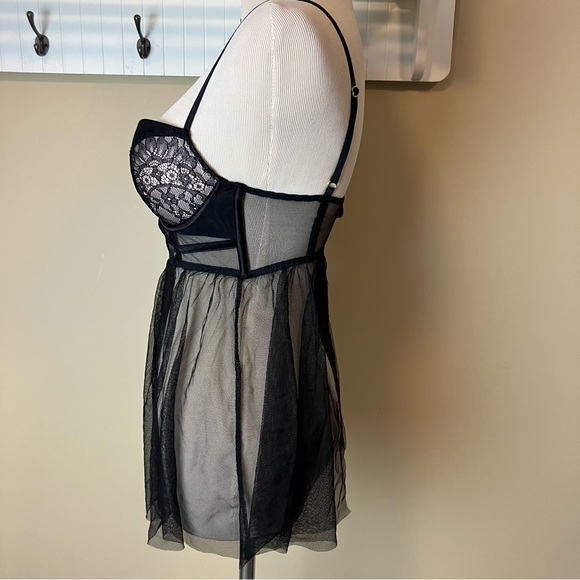 Victoria’s Secret Babydoll Top Teddy Nightie Black Lace Push-Up Lingerie 32D - Picture 3 of 8